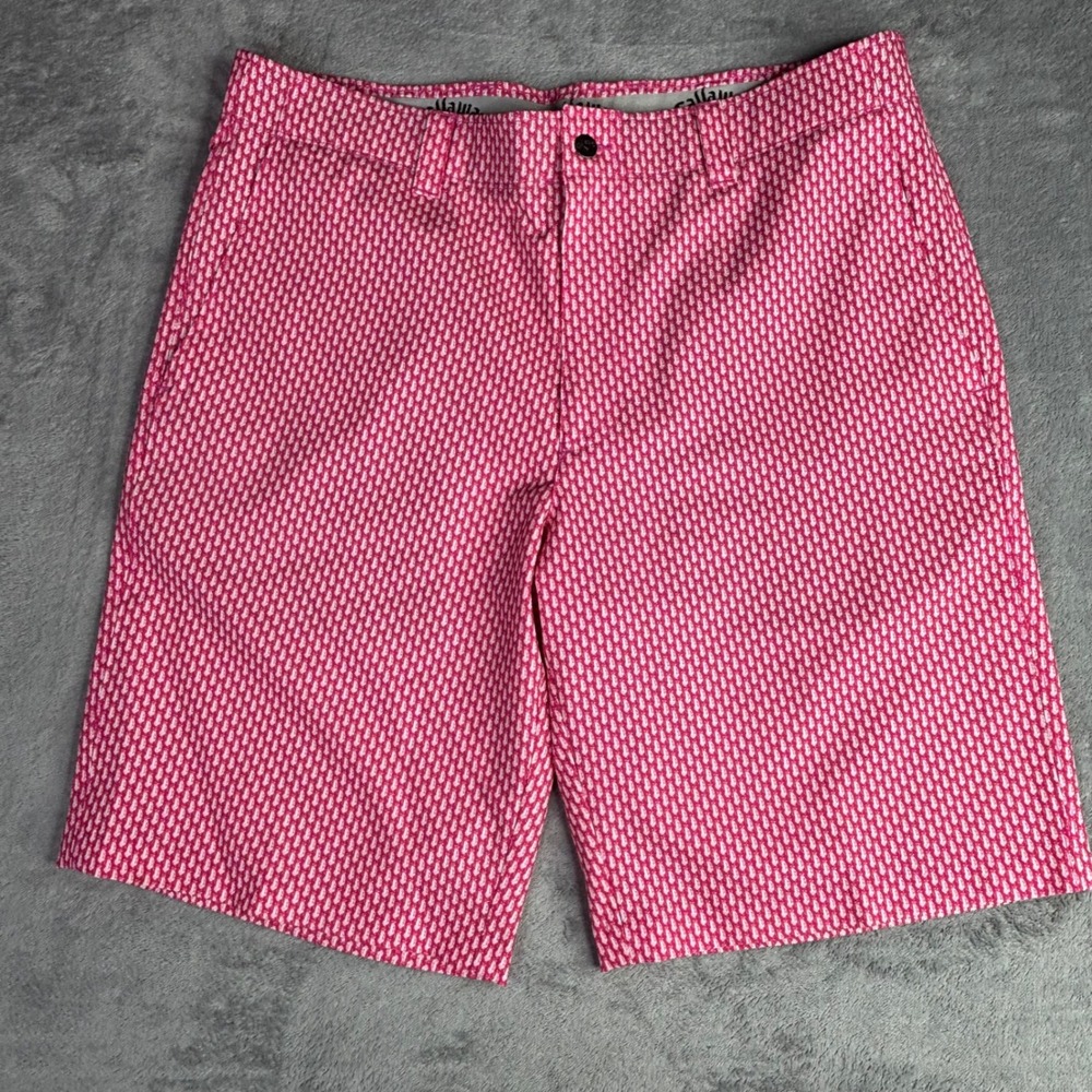 Callaway Golf Shorts Men 34 Pink Golf Bag Print Performance Stretch Flat Front